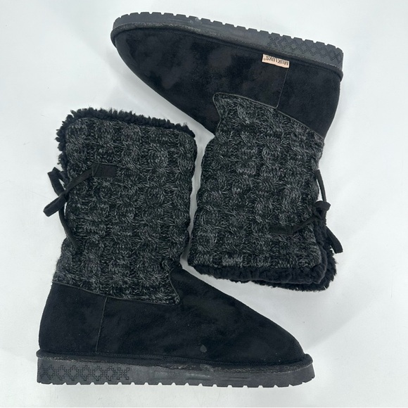 MUK LUKS Knit Boot Fold-over Mid Calf Black Marled Womens 9 Faux Fur Lined - Picture 11 of 12